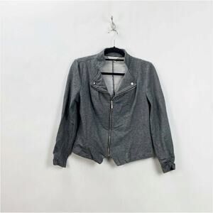 2/$30 Christopher & Banks Knit Moto Jacket Small Women Grey Lightweight Cotton
